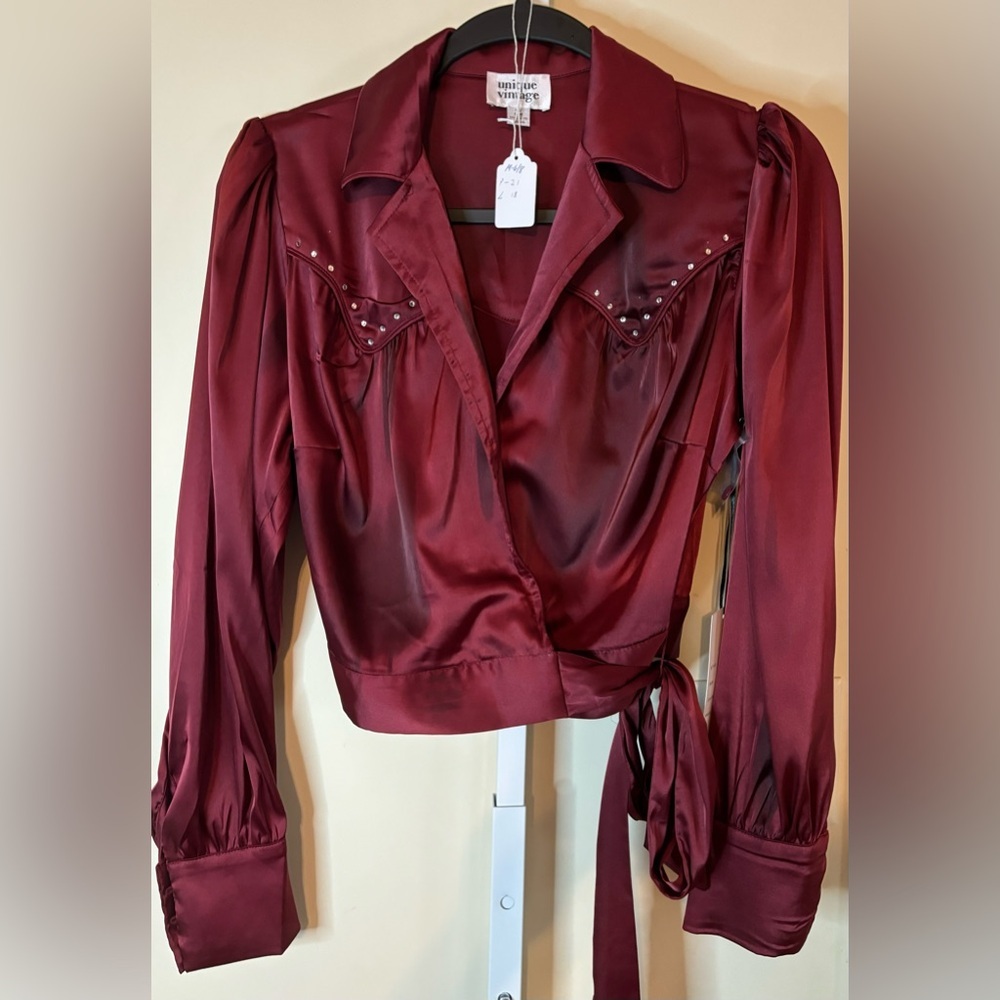 Unique Vintage Jewel Studded Wrap Blouse - Picture 2 of 10
